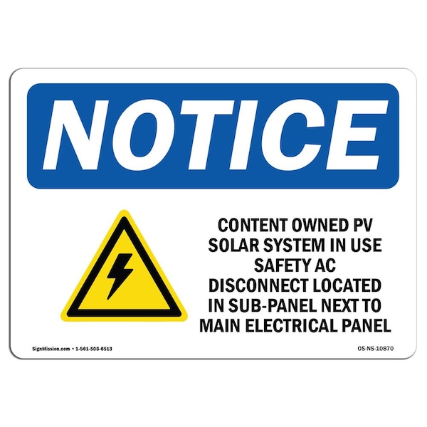 Sign, 3.5" H, Customer Owned PV Solar System Sign, Landscape, NS-D-35-L-10870-10PK